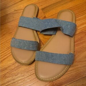 Old Navy Chambray Blue Double Strap Sandal Slides Size 8